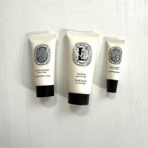 New Diptyque Skincare Trio - Body lotion, face cream and lip balm in travel size